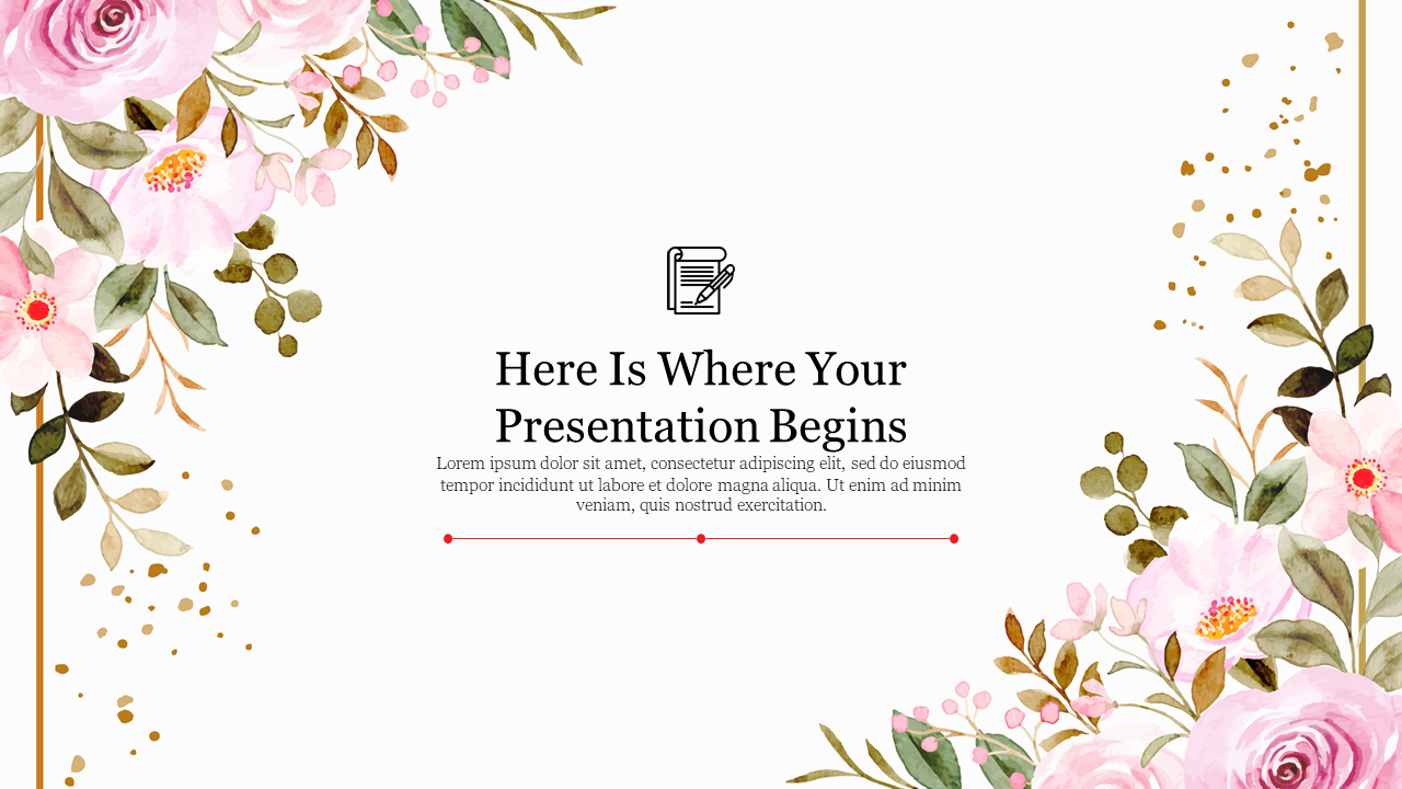 Floral-themed background slide with watercolor flowers framing the slide's edges and placeholder text in the center.