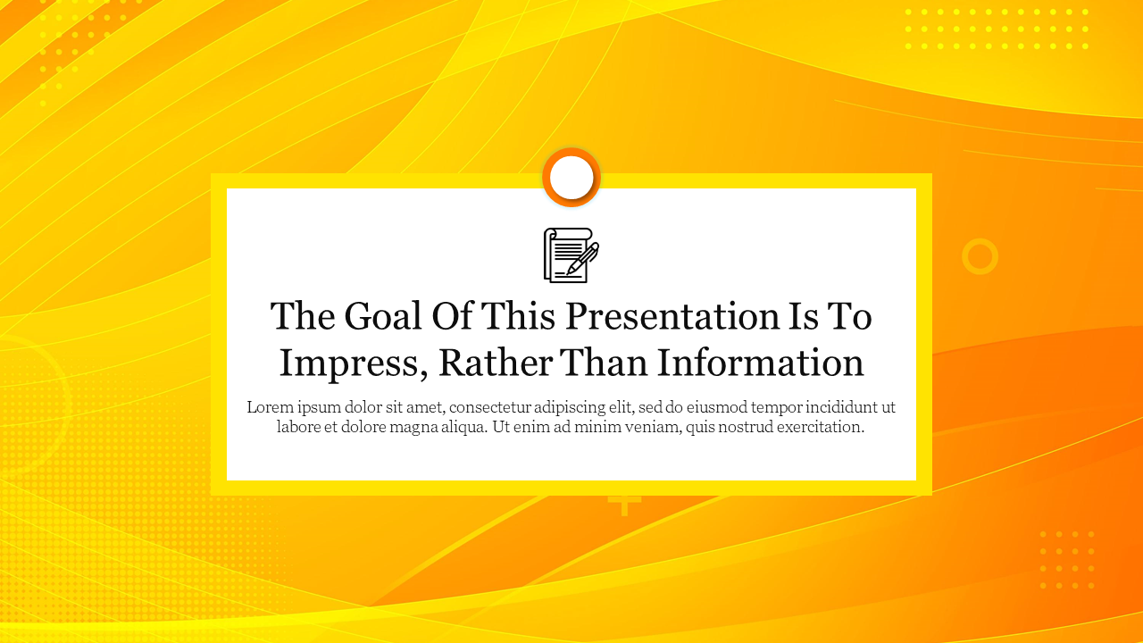 Bright yellow PowerPoint slide with a bold, centered title box and abstract wave patterns in the background.