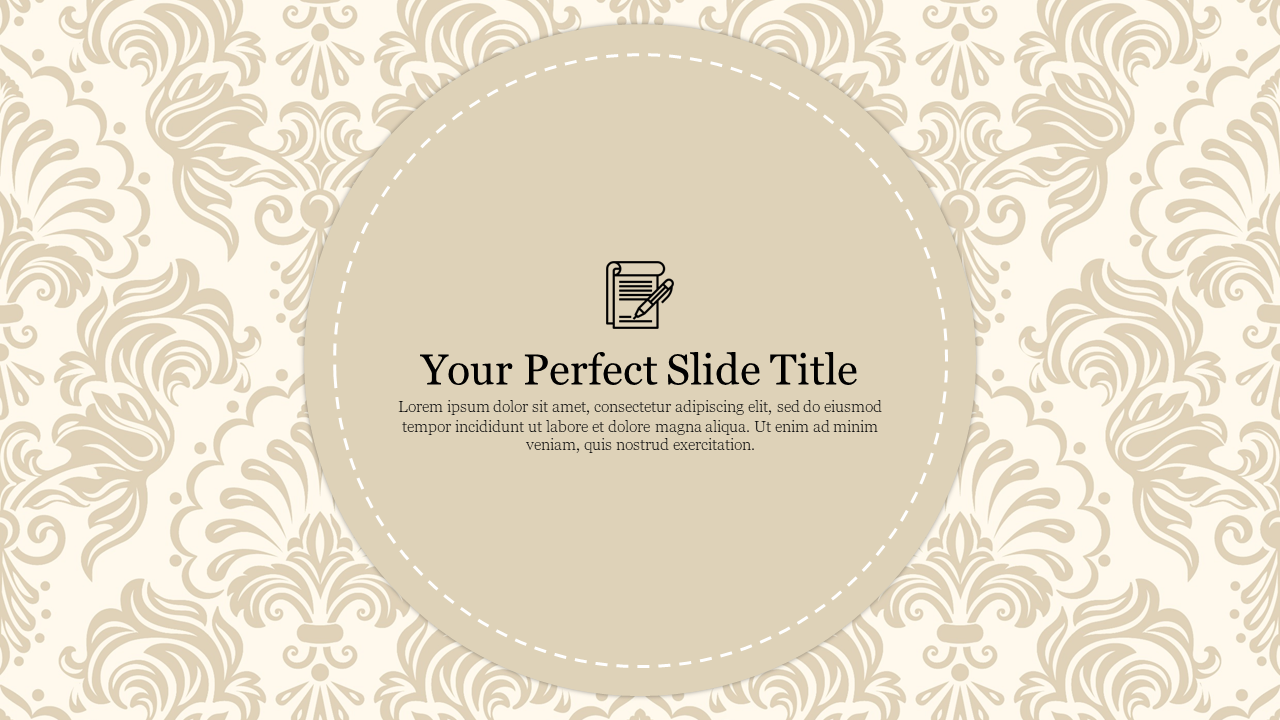 Vintage-style slide with beige floral patterns and a central circle for title text.