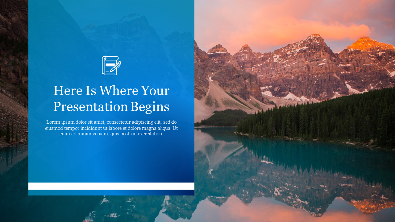 Cool PowerPoint slide features a mountain landscape with a blue background and placeholder text.