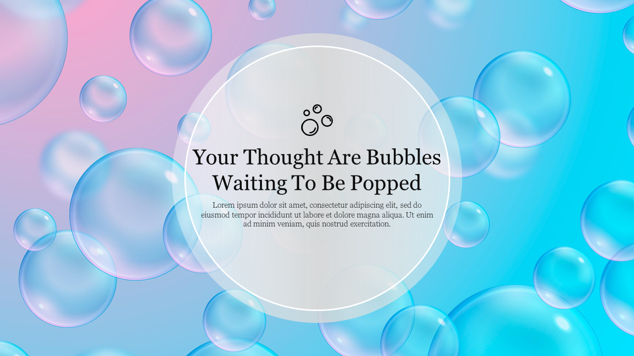 Illustration of bubbles against a pink and blue gradient background, with text inside a circular overlay in the center.