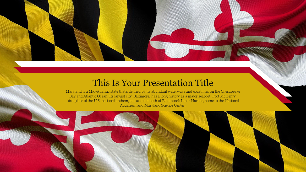 Maryland themed PowerPoint background featuring the state's flag with a title section.