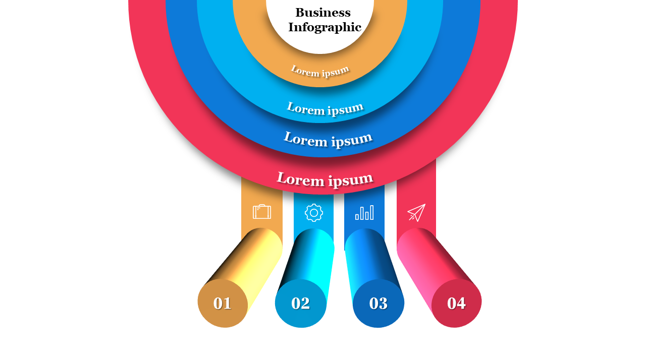 Business infographic template with four numbered steps, each with an icon and colorful sections on a white backdrop.