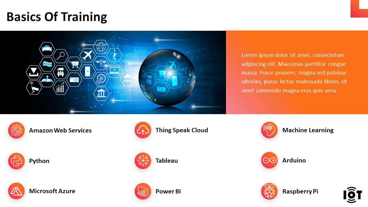 Infographic with icons for tech tools like Microsoft Azure, Machine Learning, and Arduino, related to the basics of training.