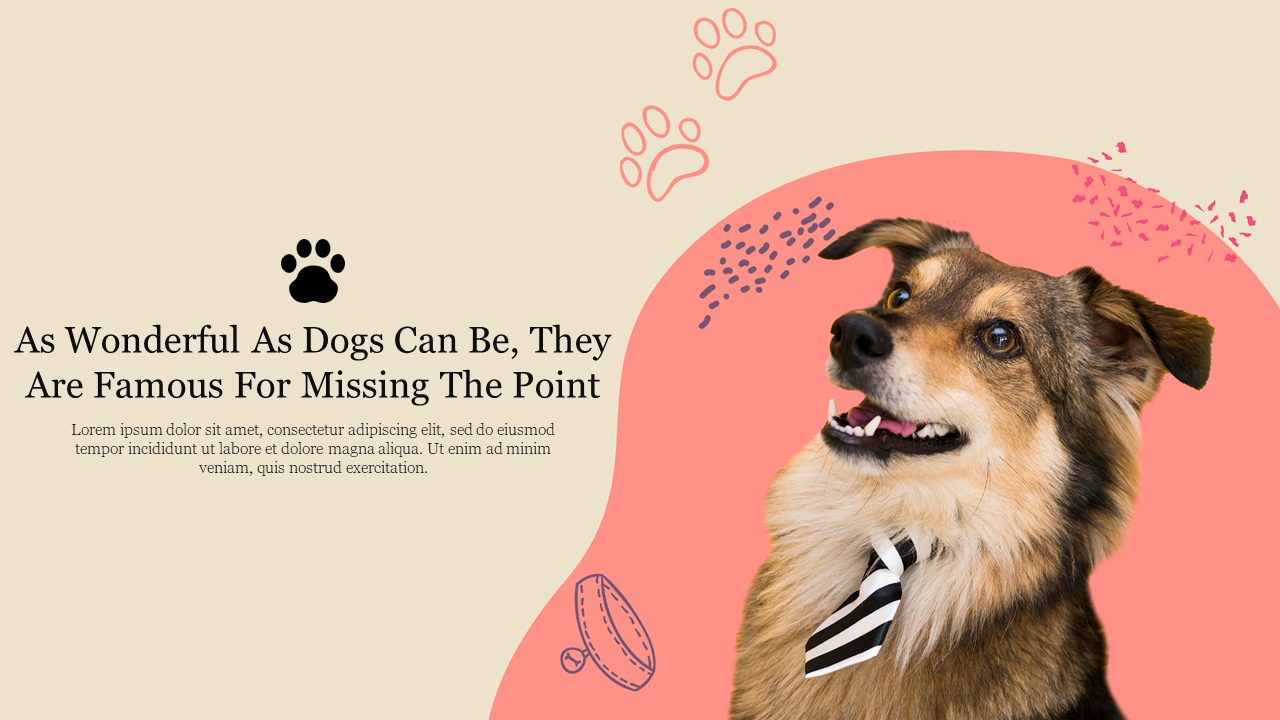 A template with a cute dog on a pink design and a quote alongside it on a cream background.