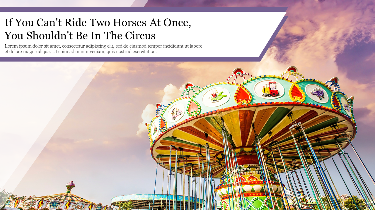 Amusement park carousel ride surrounded by vibrant colors and whimsical decorations under a sky with clouds.