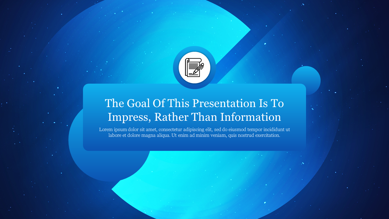 Blue themed PowerPoint slide background with soft abstract shapes and a text box for adding content.