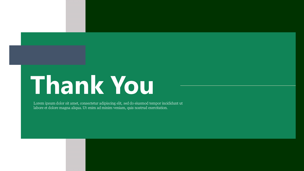 A sleek and professional thank you slide with bold typography and a modern green design with a caption area.