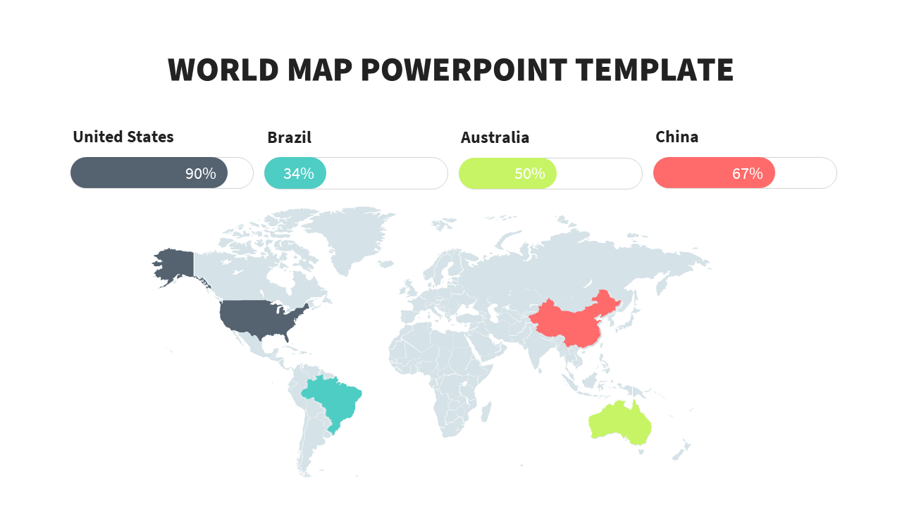 Global map with statistical highlights for four countries, including percentages and colored markers.