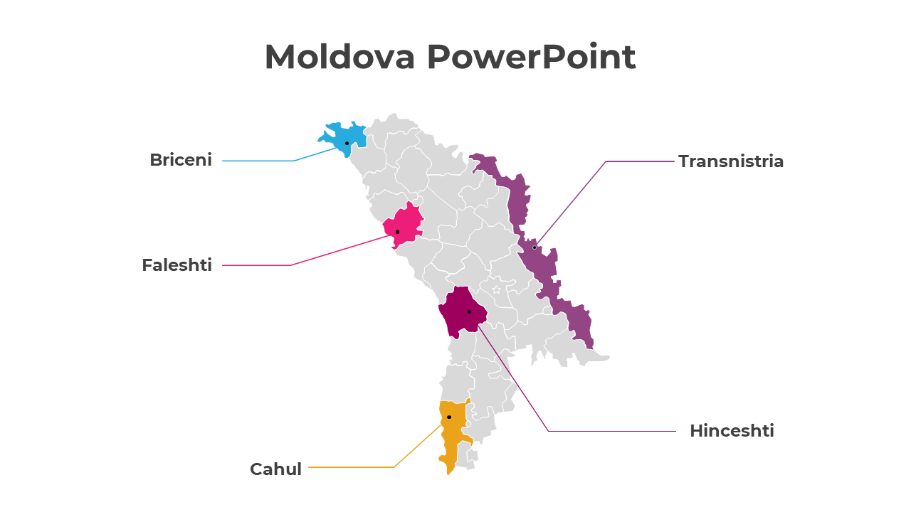 Moldova map highlighting Briceni, Faleshti, Cahul, Hincesti, and Transnistria in different colors with labels and lines.