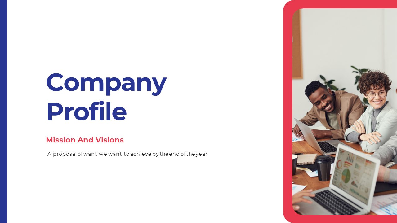 Company Profile PowerPoint slides featuring mission, vision, strategies, goals, and a customer expansion roadmap.