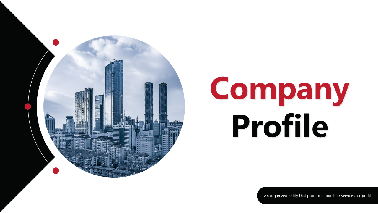 Professional company profile PowerPoint with sleek layouts, bold visuals, and structured placeholders for key content.