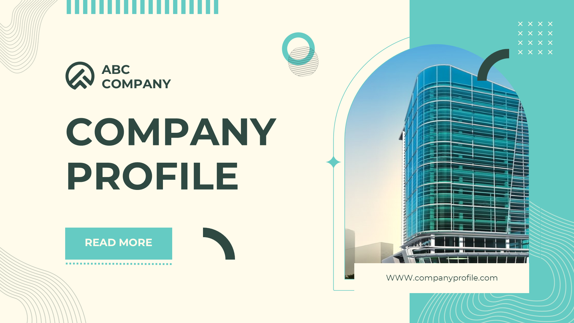 Modern company profile PowerPoint slides with sections on company history, mission, vision, and team members.