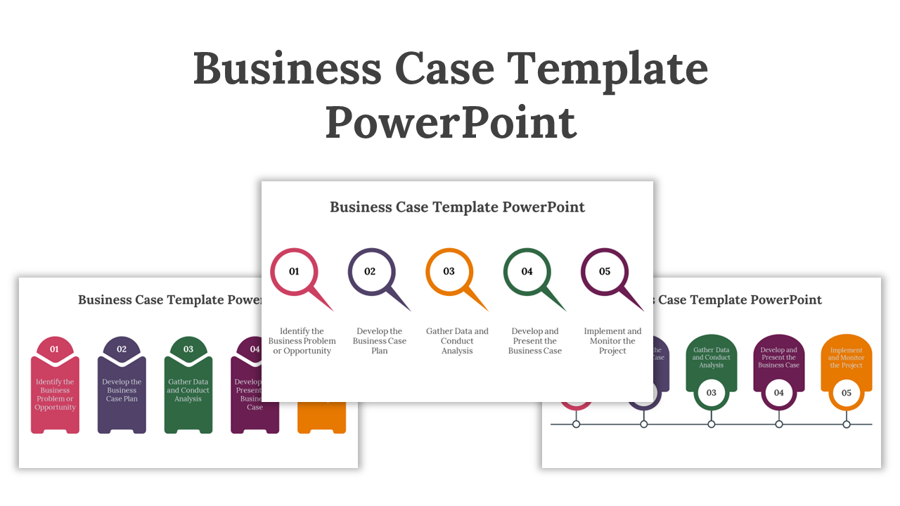 A set of business case template , each displaying multi-step processes with distinct colors and clear labels for a start up.