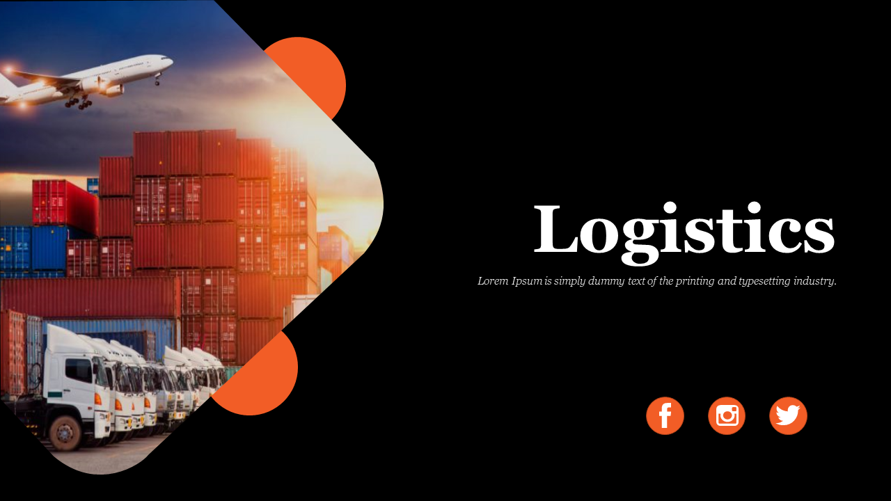 Collage of logistics PowerPoint showcasing various slides including timelines, transport processes, and SWOT analysis.