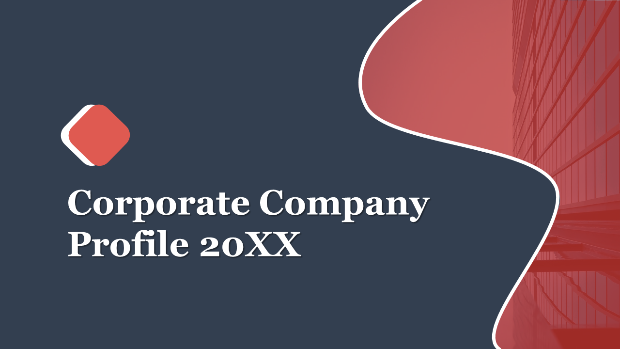 Corporate company profile PPT with a modern red and navy design, including content list and business process slides.