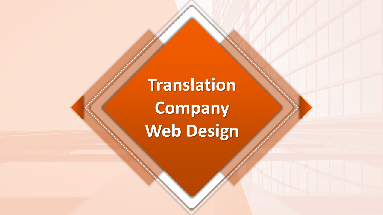 A translation company profile slides with a modern, orange themed design including agenda, company timeline, and client logos.