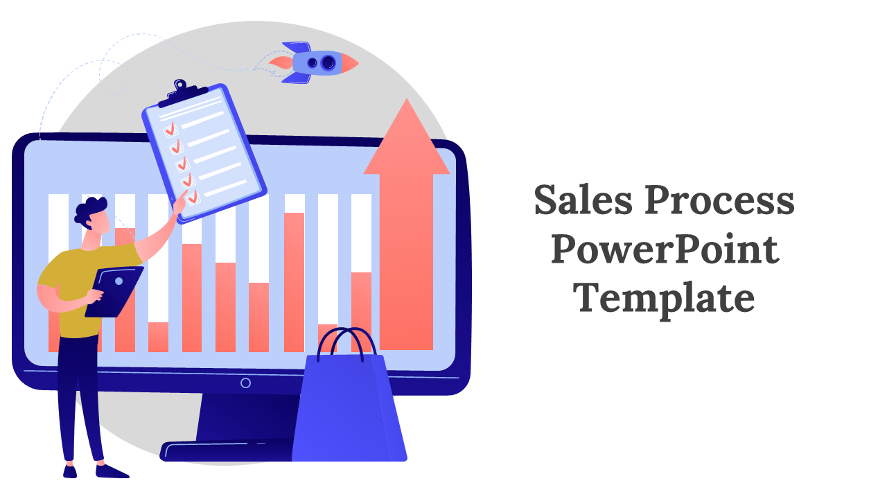 A pack of sales process slides with colorful layout designs and icons with text descriptions.