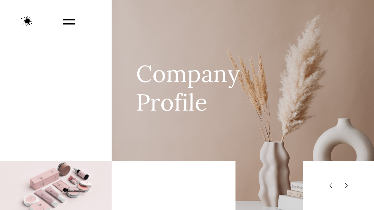 Company profile slide deck featuring a minimalist design with neutral tones and lifestyle imagery.