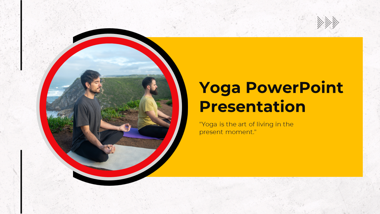 Yoga PowerPoint slides cover topics like yoga styles, benefits, mindfulness, flexibility, and specific needs with images.