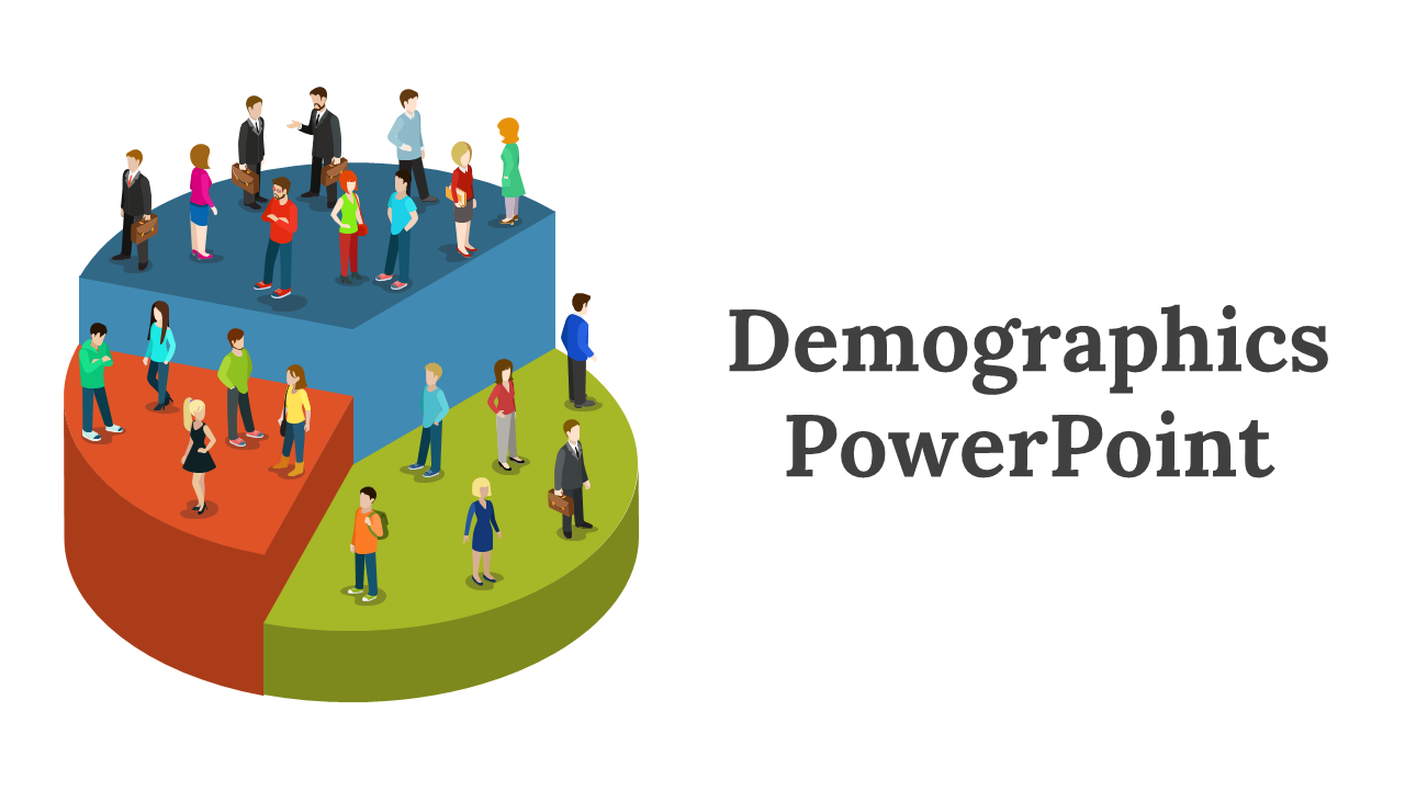 Demographic themed slides with various charts and icons to visualize population statistics, including male and female ratios.