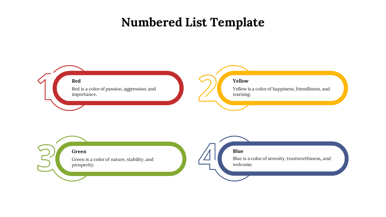 Slide pack with colorful numbered shapes in red, yellow, green, and blue, arranged in different layouts with descriptions.