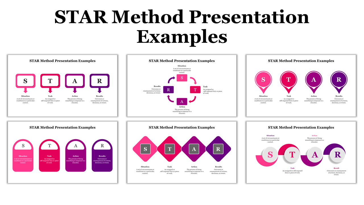 Collection of Star method slides with various designs, variety of shapes and color themes for visual engagement.