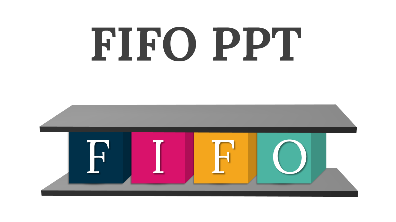 A pack of FIFO slides with colorful blocks representing the first in, first out inventory method across various layouts.