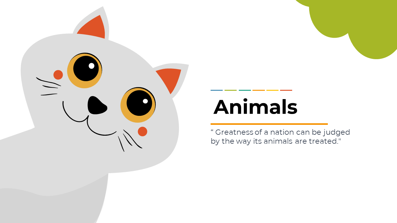 A pack of colorful animal slides featuring a cute cartoon animal illustration with text description.