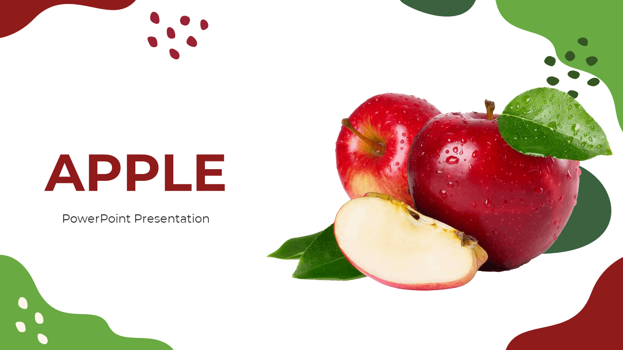 Apple themed slides featuring the nutritional benefits with images and colorful layouts on hydration and detoxification.