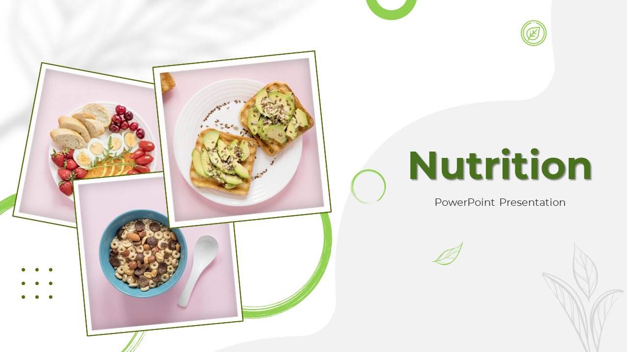 Nutrition-themed template with a collection of slides discussing key concepts enhanced by food imagery and a modern design.