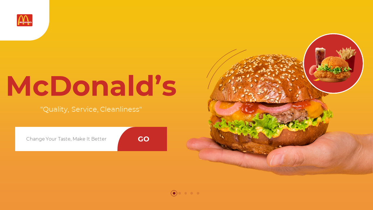 A pack of McDonald's slides features a large burger image with many sections of text descriptions on an orange theme.