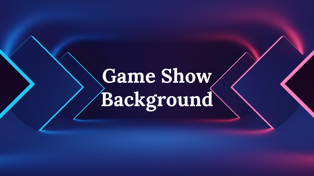 Dynamic game show slides featuring bold colors and futuristic design elements with neon effects with text area.