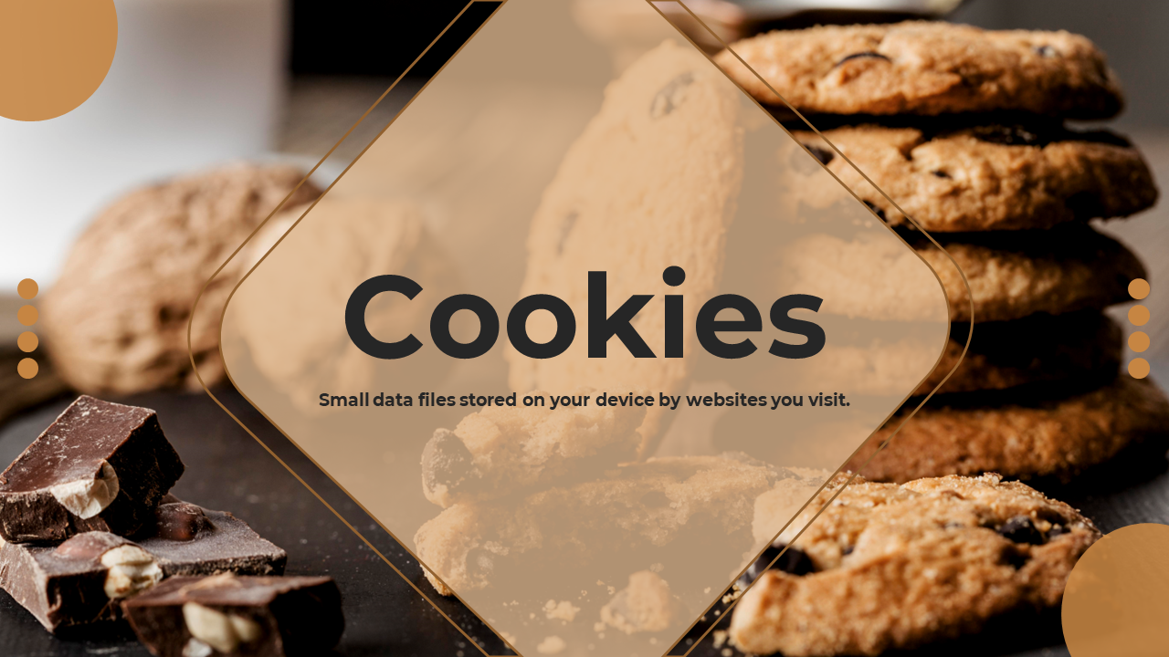 Cookies PPT featuring multiple slides with images of cookies, baking tips, and recipe ideas with text descriptions.