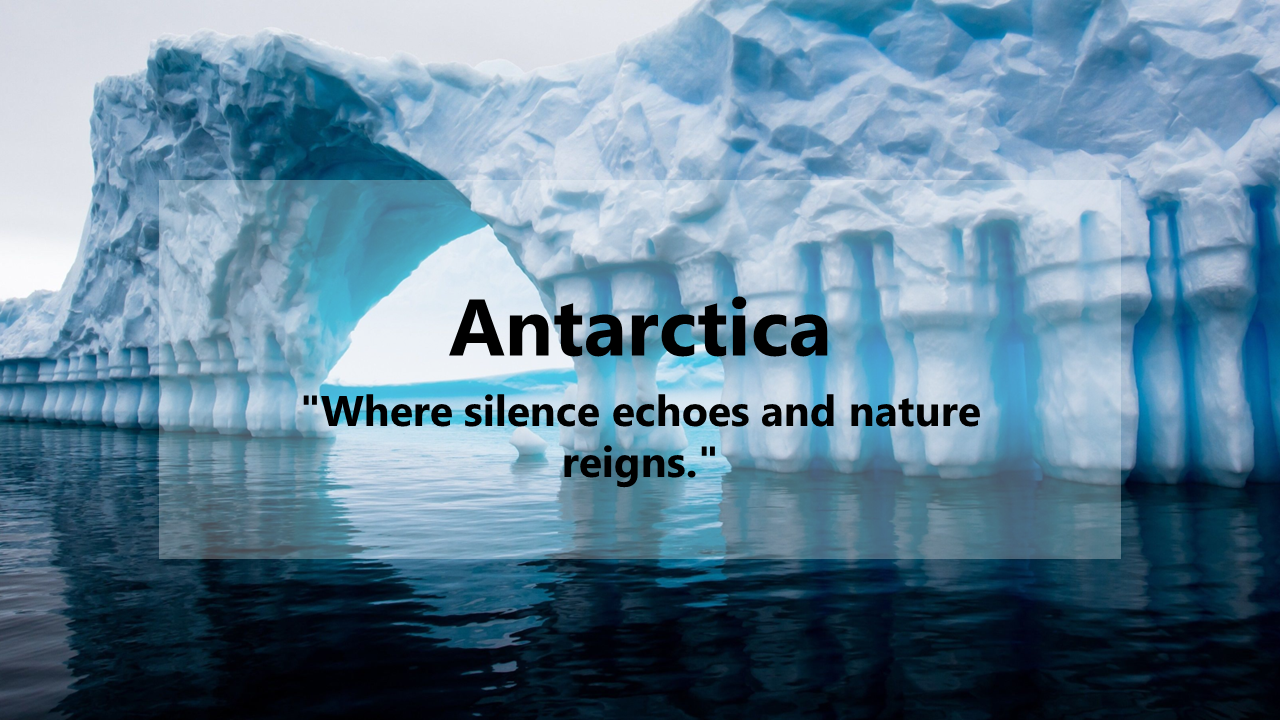 A pack of colorful antarctica backdrop slides featuring ice formations with a quote.