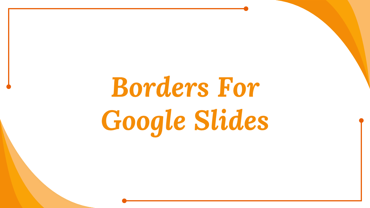 A pack of Google Slides template with orange borders and wavy accents, featuring various slide designs and a title.