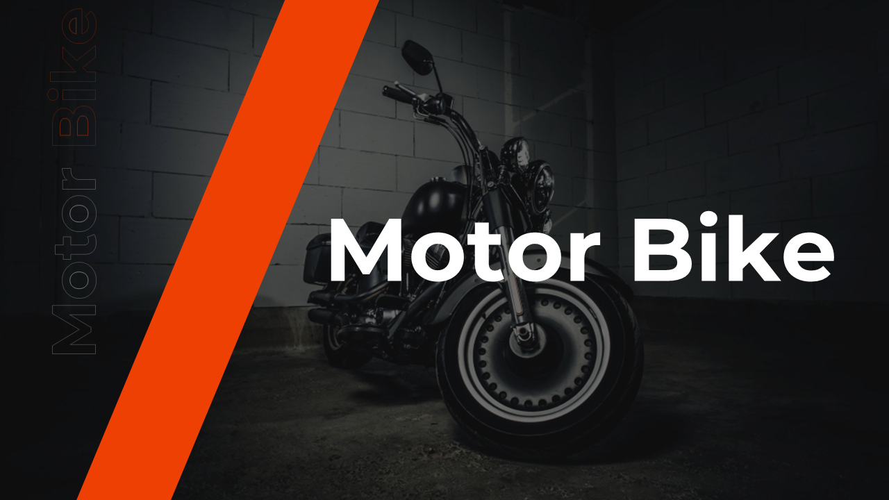 Slides featuring a dark theme focused on motorbikes, showcasing a stylish layout with sections for content.