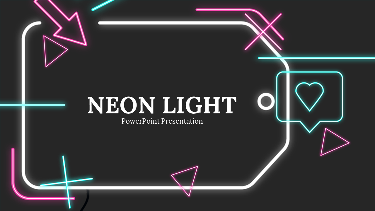 Slide deck with neon themed visuals, featuring bright, glowing arrows and shapes, discussing success strategies.