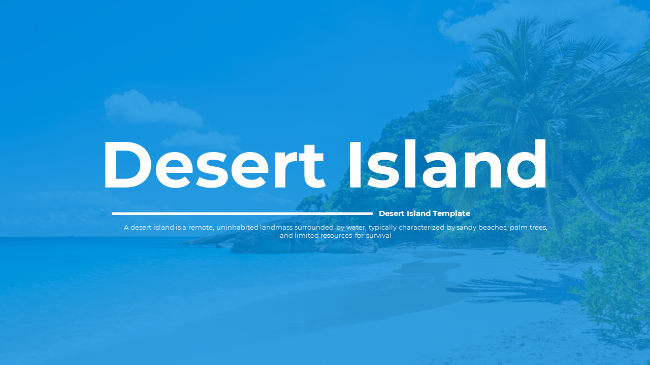 A pack of slides showcasing a beautiful desert island landscape with clear blue skies and lush palm trees with text.