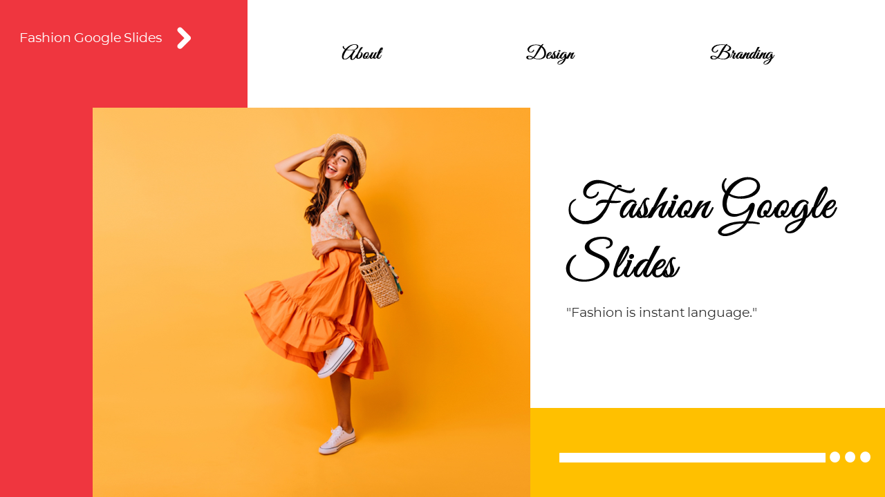 Fashion Google slides presentation template featuring a vibrant design with images of models and fashion elements.