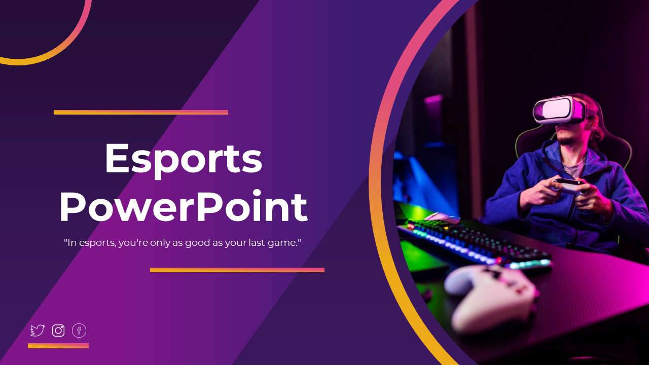 Esports PPT featuring a modern design with multiple slides on many topics set against a purple background.