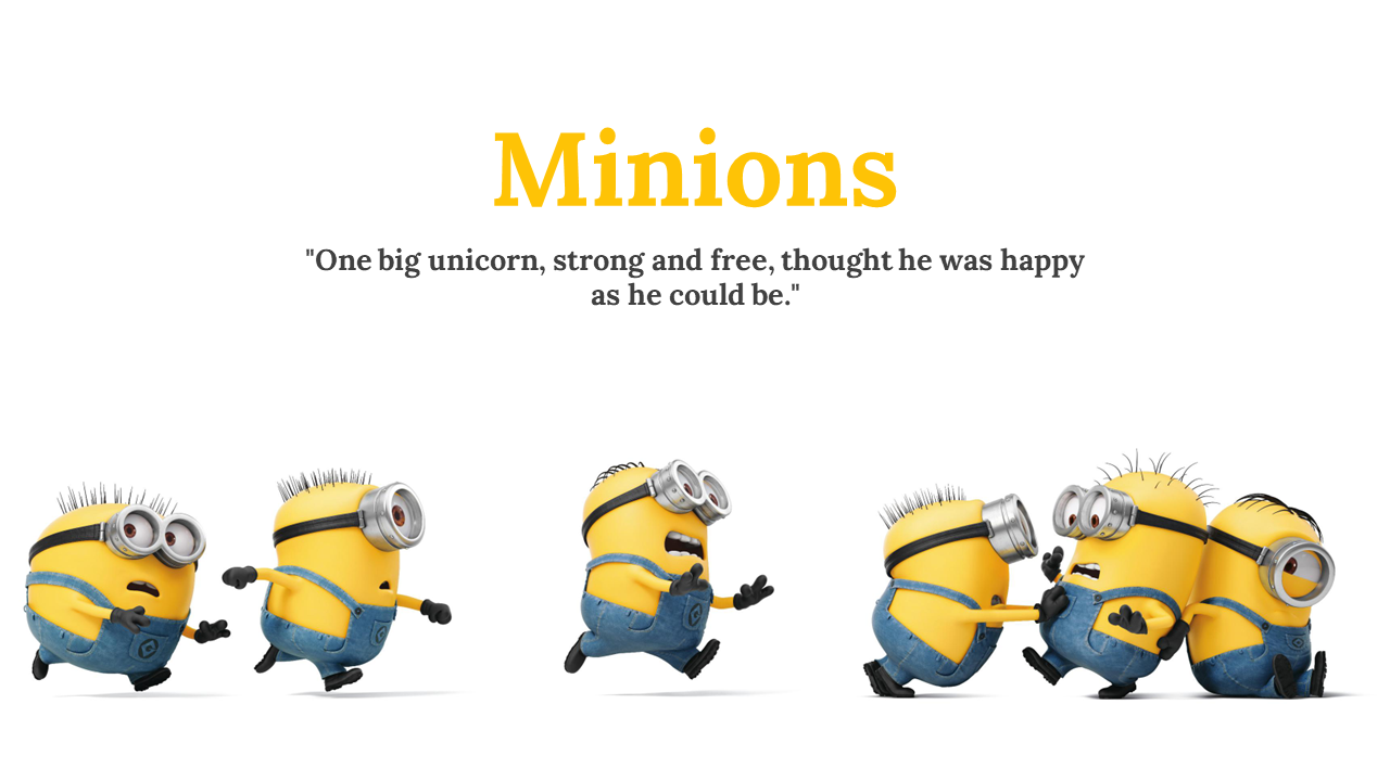 A pack of minion background slides featuring characters walking and interacting with each other, accompanied by a quote.