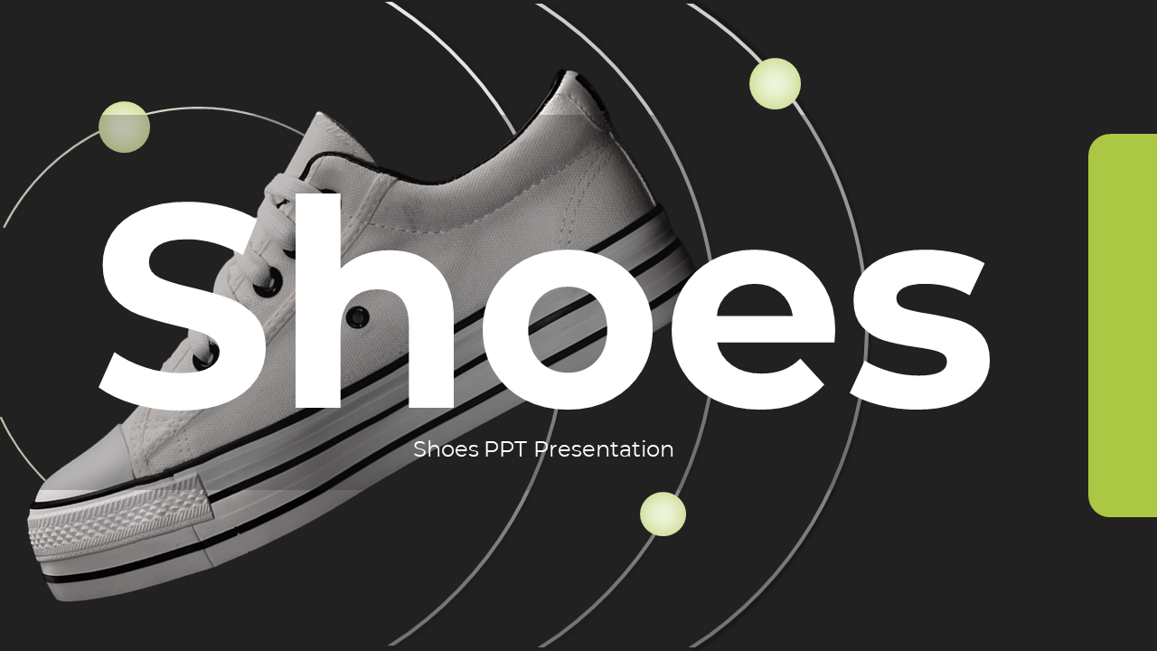 A pack of slides showcasing various shoe related topics with a prominent sneaker image, covering shoe history and trends.