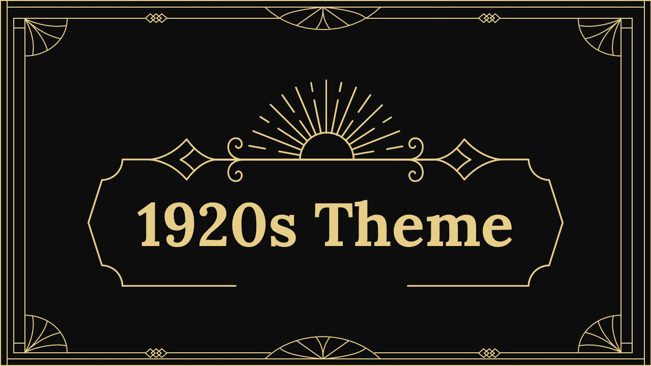 A pack of Art Deco-inspired slides with gold geometric borders and the central text in a vintage font.