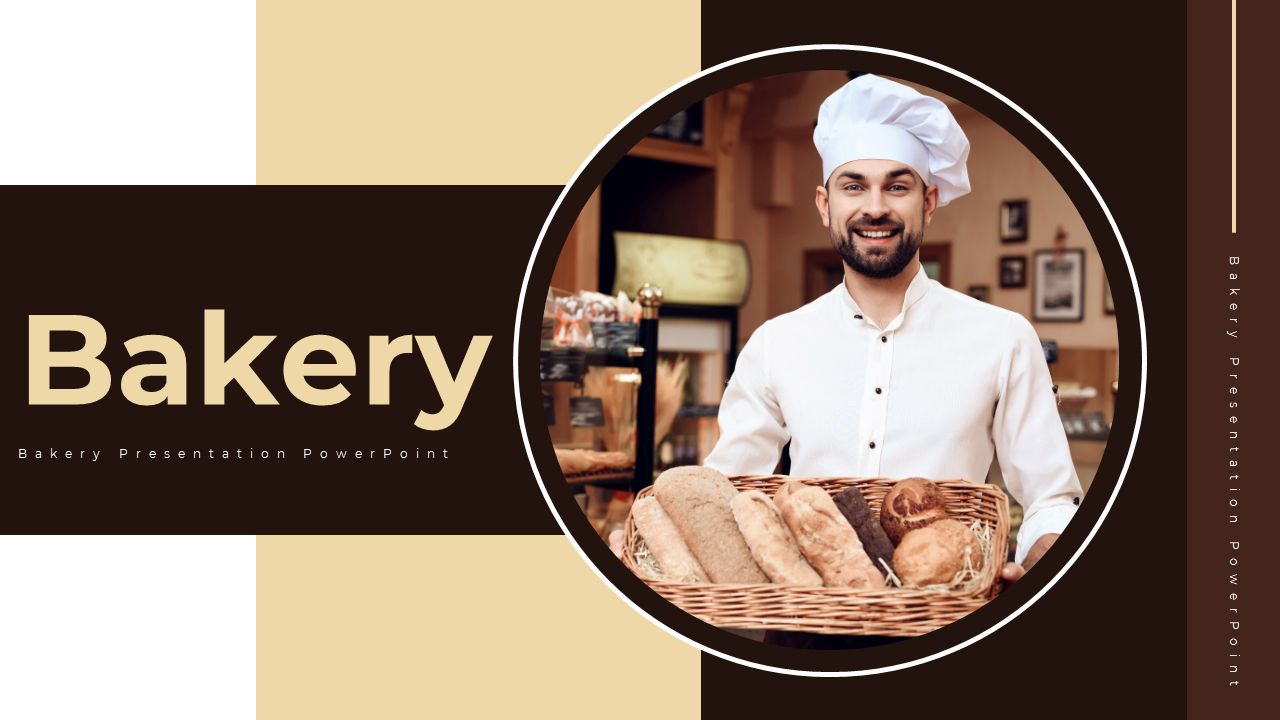 A pack of bakery slides showcasing a chef holding a basket of assorted breads, with many sections and images.