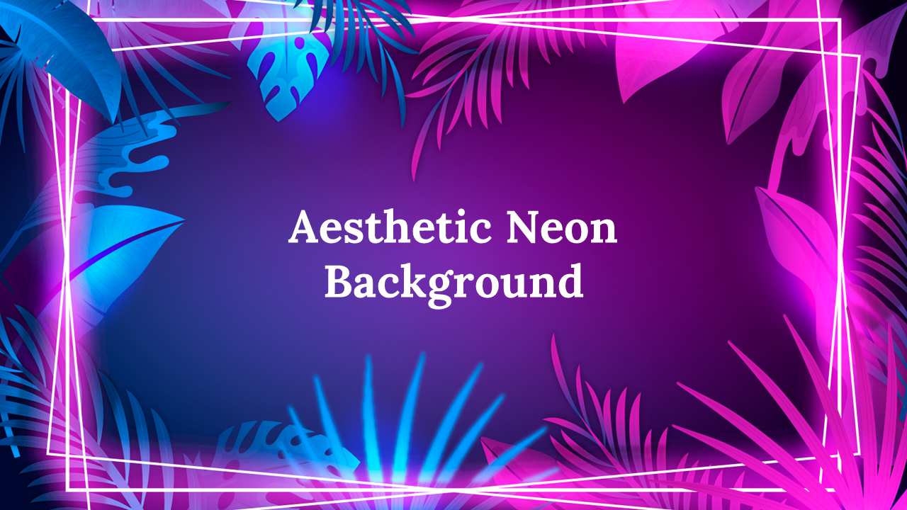 Striking neon slide deck with tropical plant visuals, featuring circular and rectangular frames for bold, motivational text.