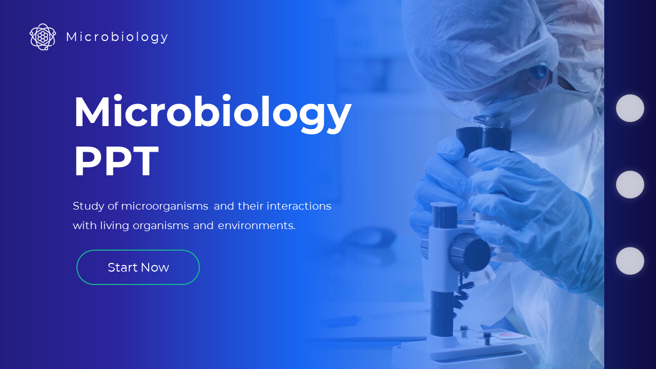 Microbiology PPT slides focus on the study of microorganisms and their interactions with living organisms.