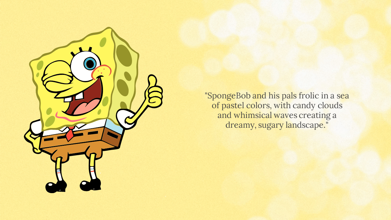 Colorful SpongeBob wallpaper slides with a cartoon character in a playful, pastel-colored background and whimsical elements.