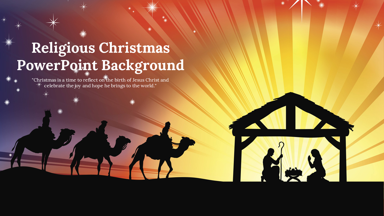 Religious christmas background slides depicting the nativity scene with silhouettes.