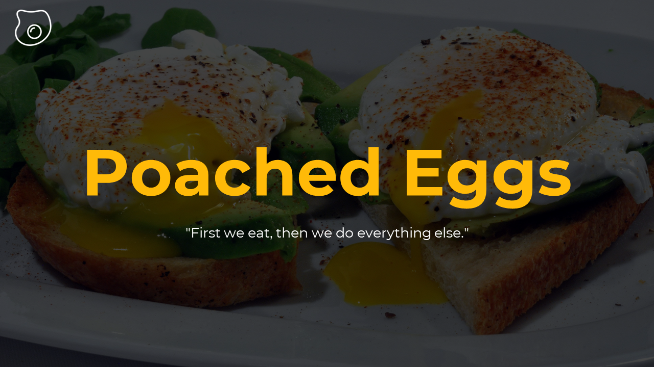 Slide pack featuring poached eggs images with detailing recipes, history, and benefits with a black and yellow color scheme.